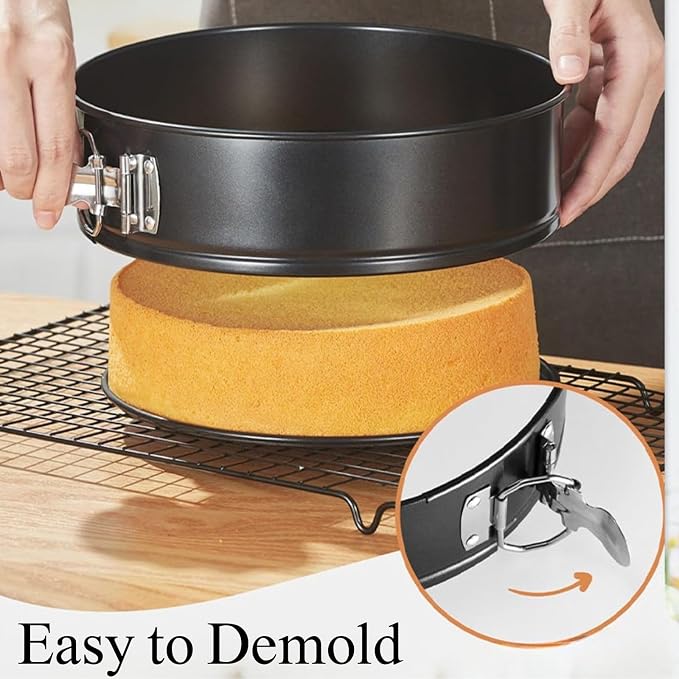 2Pcs Springform Pan Set with Lids, 9 and 10 Inch Nonstick Carbon Steel Cake Pans, Removable Bottom Bakeware for Cheesecake, Pizza, Pie with Travel-Friendly Design