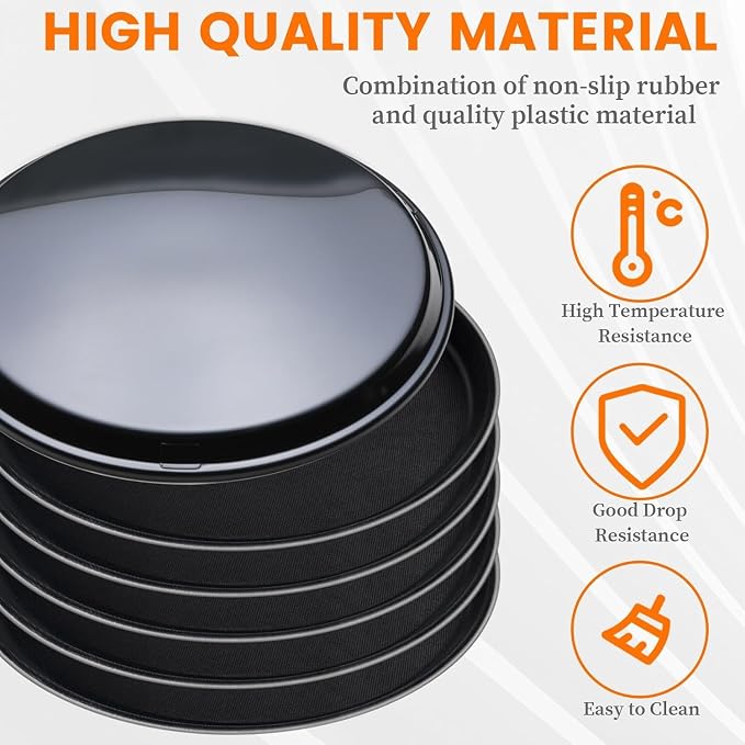 Mwellewm 3 Pcs Round Serving Tray, 11 Inch Non Slip Surface Round Tray Black Server Tray Plastic Food Meals Server with Raised Edges for Home, Kitchen, Restaurant, Cafeteria, Bar, Hotel