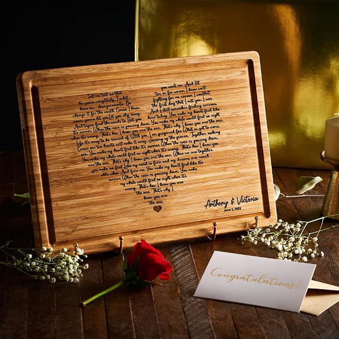 Personalized Cutting Board Wedding Heart Song Lyrics Couple Gifts - Anniversary Customized Romantic Gift for Her - For Him, For Husband, For Wife