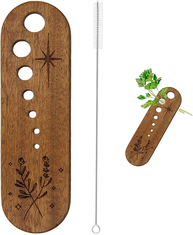Wooden Vegetable Splitter Comes with a Cleaning Brush, Fun Kitchen Gadgets, Exquisite Herb Stripper Bowl Gifts for the Kitchen Suitable for Home Use & Chefs