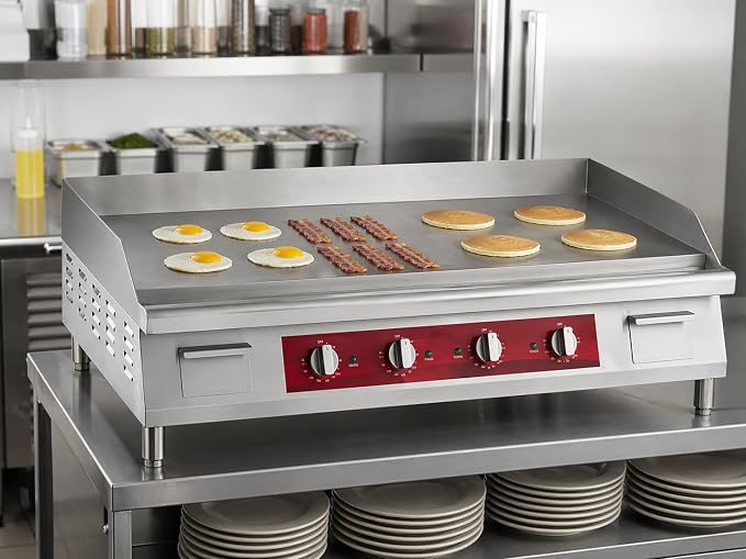 48-Inch Electric Commercial Countertop Griddle, 4 Zone Temperature Control, 208/240V, 1-Inch Thick Steel Surface, 150-570°F Range