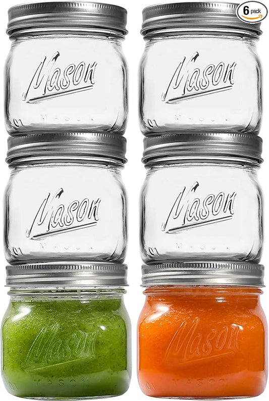 Ieavier 6PCS Wide Mouth Mason Jars 16oz with Airtight Lids and Bands | Canning Jars with Crystal Glass for Food Storage, Spice Jars, Canning, DIY Projects, Jam, Jelly, Honey, Preserving, Drinking