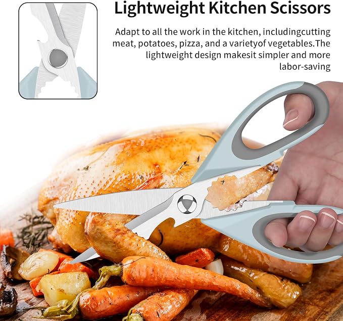 Multifunctional Stainless Steel Kitchen Scissors Set, Heavy Duty Food Scissors with Safety Cover, Sharp Utility Shears for Chicken, Meat, Vegetables, Herbs, 2 Pack