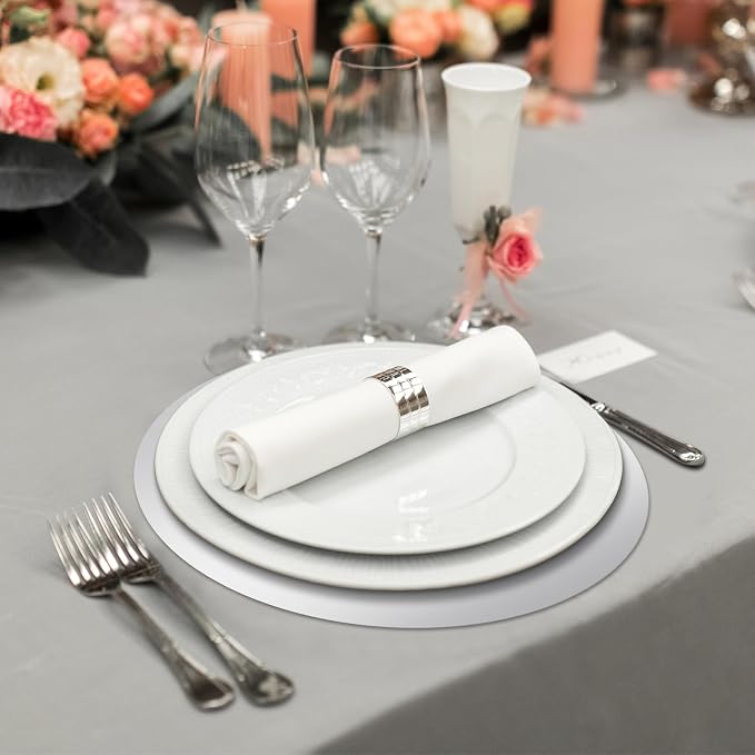 Tioncy 50 Pcs Silver Round Paper Placemats Disposable Table Mats | Elegant Table Mats for Wedding Birthday Banquet, Decorative Paper Design, Festive Dining Decoration, Easy Cleanup Tabletop