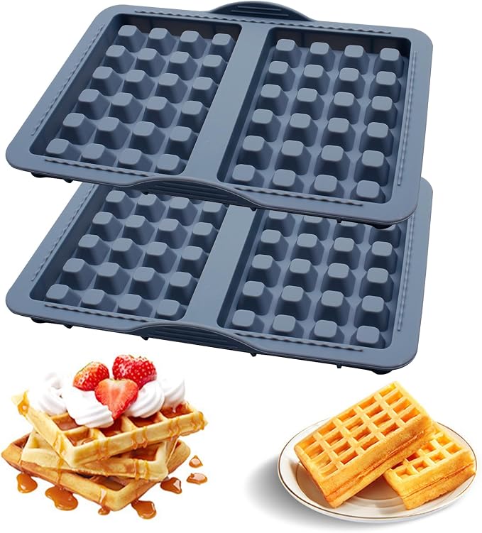 Silicone Waffle Mold for Air Fryer, 2-Pack, 20.5x14.5cm | Deep Pocket Cavities, Belgian-Style Waffles, Flexible & Easy Release, Oven Compatible, Nonstick Tray