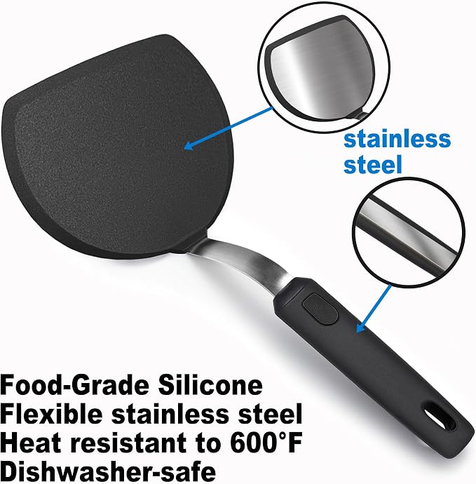 3 Piece Silicone Spatula Turner Set Cooking Utensils Set | Heat Resistant, Flexible Stainless Steel with Silicone, Nonstick Cookware Compatible, Dishwasher Safe