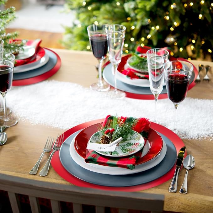 100PCS 13in Round Red Placemats, Disposable Paper Chargers Plate | Mirrored Red Paper Placemats for Dining Table, for Christmas Valentines Kitchen Banquet Wedding Birthday Party Table Decor
