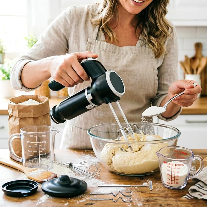 Hand Mixer, 6-in-1 Multifunctional Electric Handheld Immersion Blender Bundle and Whisk, Milk Frother, Food Chopper