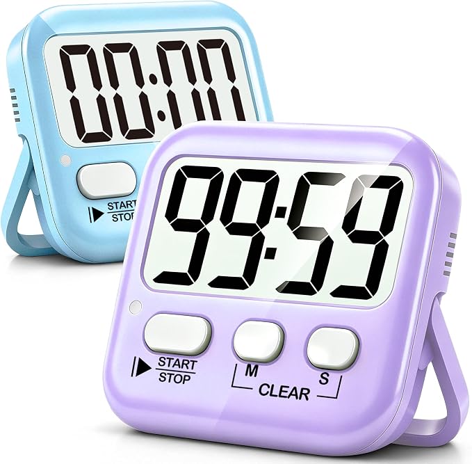 2 Pack Digital Timer for Kids Classroom Kitchen Timers for Cooking | w/ Battery, Easy to View, Alarm, Mute Mode, Count Down/Up, Magnetic, Kickstand, Hanging, Classroom Timer for Teacher Supplies