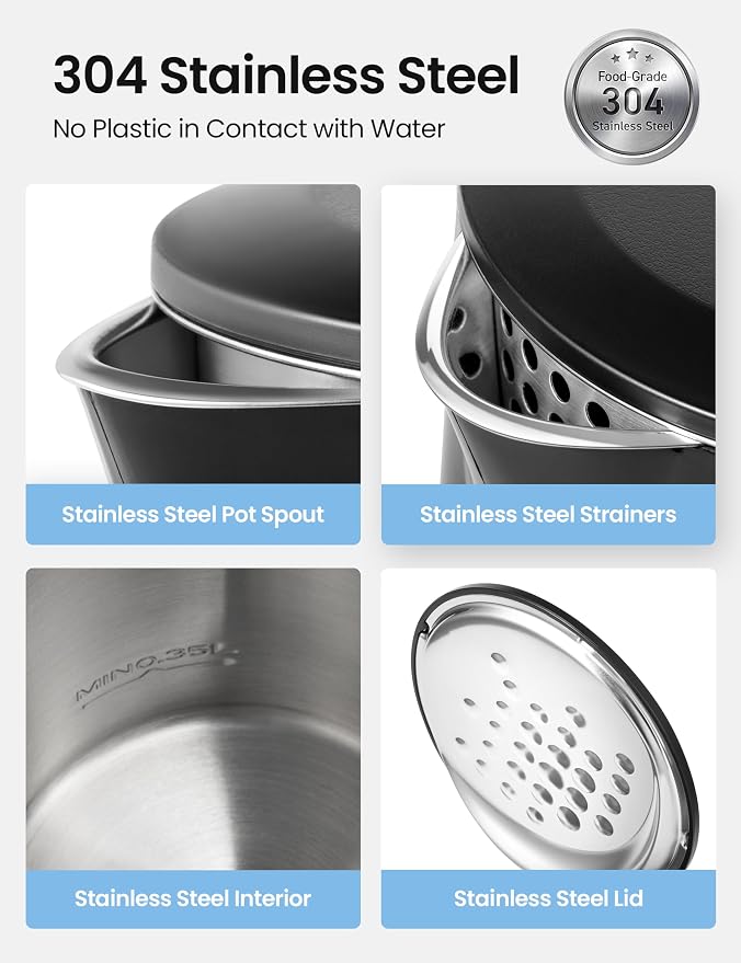 COMFEE' 1.7L Double Wall Stainless Steel Electric Kettle