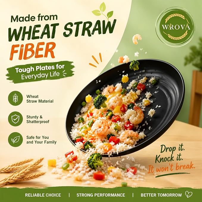 Kitchen Plates and Bowls Sets 40PCS,Wheat Straw Dinnerware Sets for 8 | Unbreakable Plates Bowls and Cups Set, Side Dishes, Microwave & Dishwasher Safe Dishware Sets, RV dishes Set, Black & Gray
