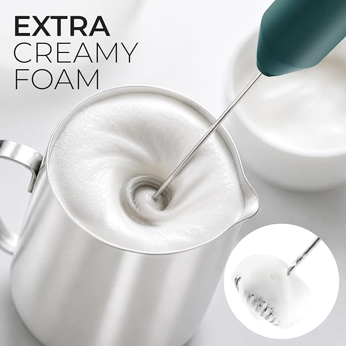 Zulay Kitchen Powerful Milk Frother AA Batteries Included – Ultra Fast Handheld Drink Mixer with Stainless Steel Whisk Stirrer for Coffee, Protein, Matcha & More, Frother Wand Electric Frothmate