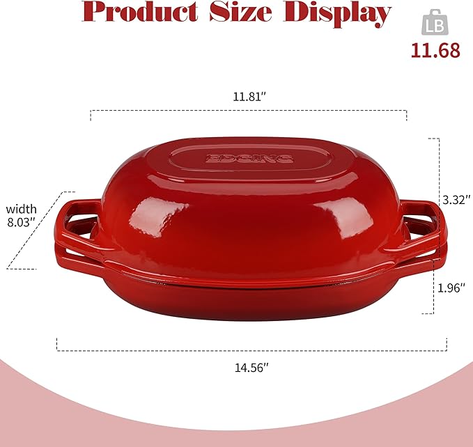 EDGING CASTING Enameled Cast Iron Oval Dutch Oven Pot with Lid, Dutch Oven for Sourdough Bread Baking, Bread Oven, Bread Dutch Oven, Oval Bread Pan, 5qt, Red