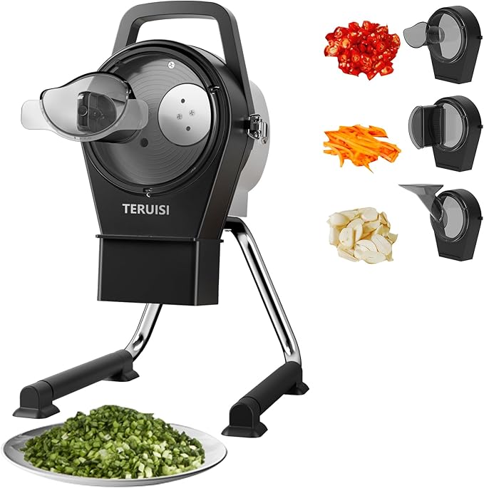 Electric Vegetable Chopper, 200W Commercial Vegetable Slicer, Scallion Cutter Food Processor With 3 Feed Ports, 1-5mm Adjustable Thickness, 6000RPM For Onion Garlic Ginger Chili Potato,110V