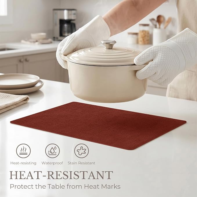 Romanstile Vinyl Placemats Set of 4-12 X 17 Inch - Faux Leather 100% Waterproof Wipeable Anti Slip Place Mats, Heat Resistant Reversible PU Table Mats for Kitchen Dining Party Outdoor, Red