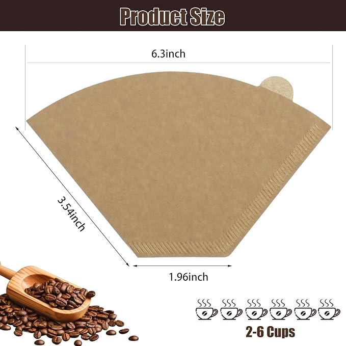 Coffee Filters #2, 200Pcs Unbleached 2 Cone Filters Paper | Natural Wood Pulp, Disposable, Tear Resistant Coffee Filter for Pour Over and Drip Coffee Maker