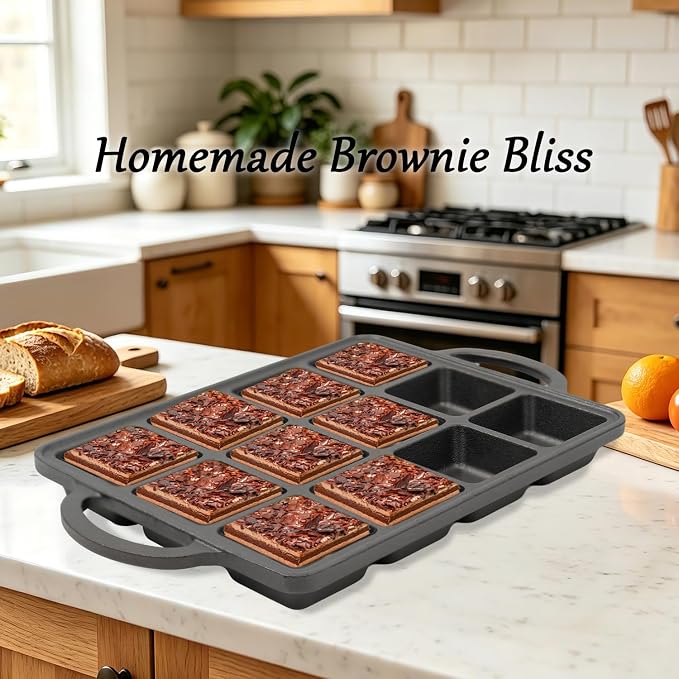 Flavehc 2Pack Cast Iron Brownie Pan with Dividers Individual 12 Cup Cavity Cast Iron Baking Pan for Brownies Square Muffin Pans Molds