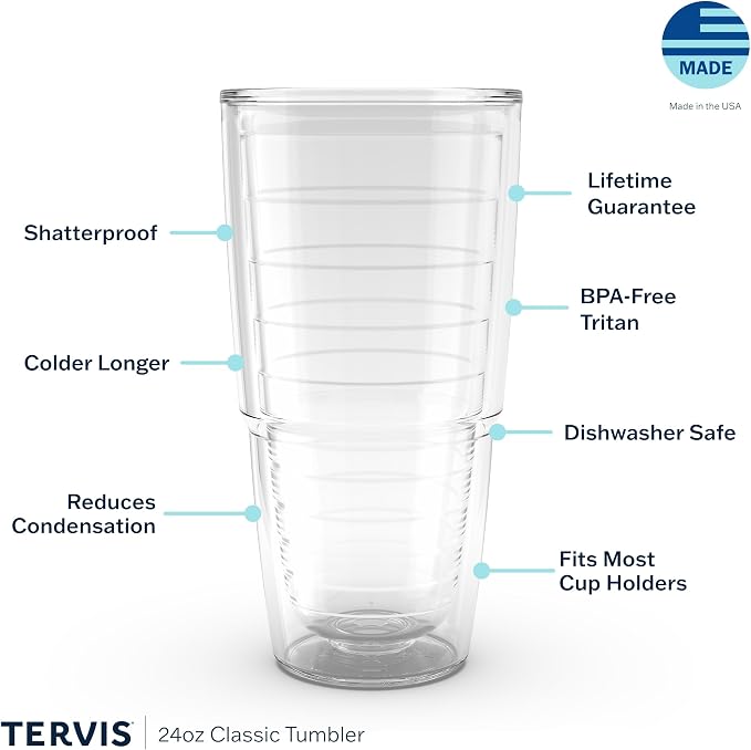 Tervis 24oz Tritan Tumbler | Tabletop Collection, Red | Made in USA, Double-wall Insulated, Shatterproof, BPA-Free, Dishwasher Safe, Fits Most Cupholders, Gifts under $25