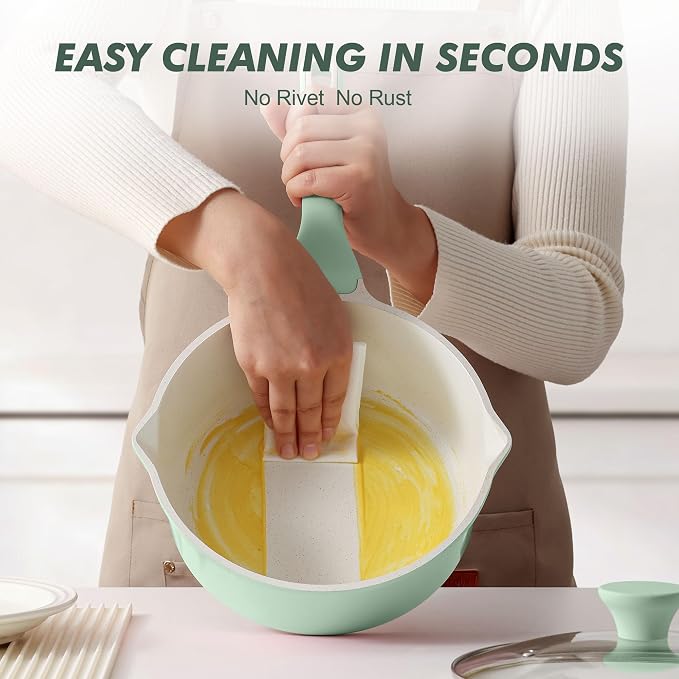SENSARTE Ceramic Nonstick Saucepan with Double Pouring Spout, 3QT, Green | Cooking Pot with Stay Cool Handle, Induction Compatible, Ceramic Coating, PFOA/PFAS/PTFE Free