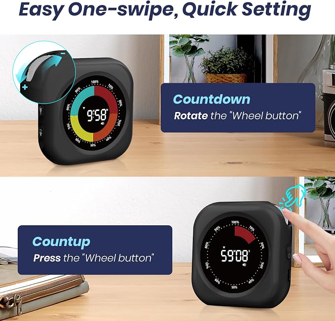 Visual Timer for Kids, Rechargeable 10-Hour Countdown/Up Timer - 2 Packs | with 3 Volume Levels, 3 Brightness Display, and Magnetic, Homeschool Study Tool, Large Digital Timers for Classroom, Kitchen