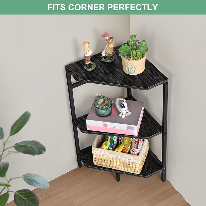 Under Pedestal Sink Storage Shelf 2 Pack Under Sink Organizers | 3-Tier Corner Shelf Stand Under Sink Storage Bathroom Vanity for Small Space,Bathroom Storage Rack Corner Shelves, Black