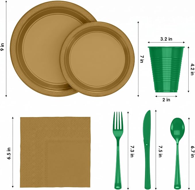 Exquisite 350 Pcs St. Patricks Plastic Plates For Party St. Patricks Disposable Plates Set, 50 Of Each 9" Dinner Plate Set, 7" Dessert Plate, Cups, Napkins & Cutlery Plastic Dinnerware
