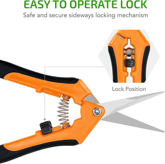iPower GLPRNR6OR 6.5 Inch Gardening Pruning Shears Hand Scissors with Straight Stainless Steel Blades for Trimming Herbs, Plants, Hydroponic, 1-Pack, Orange
