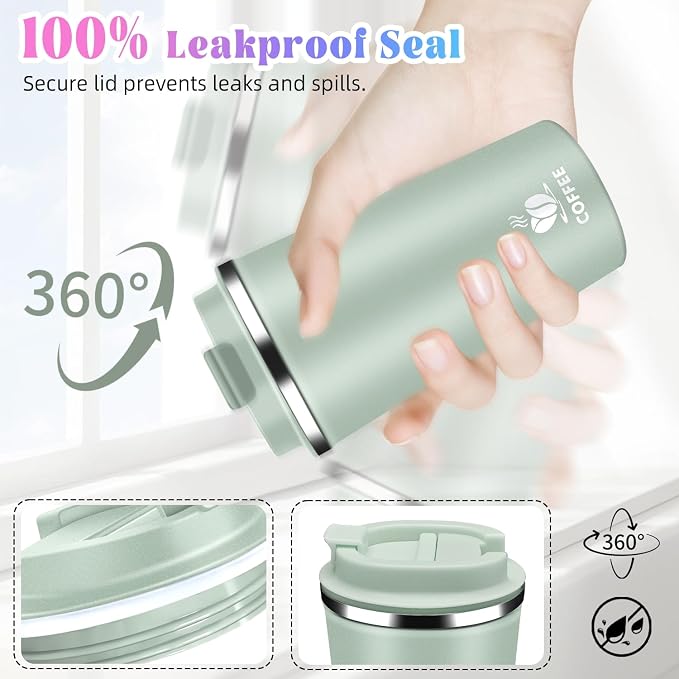 17oz Insulated Travel Coffee Mug with Flip Lid – Leakproof Stainless Steel Insulated Coffee Tumblers, Reusable Coffee Cup for Hot & Cold Drinks, Perfect for Camping & On-the-Go