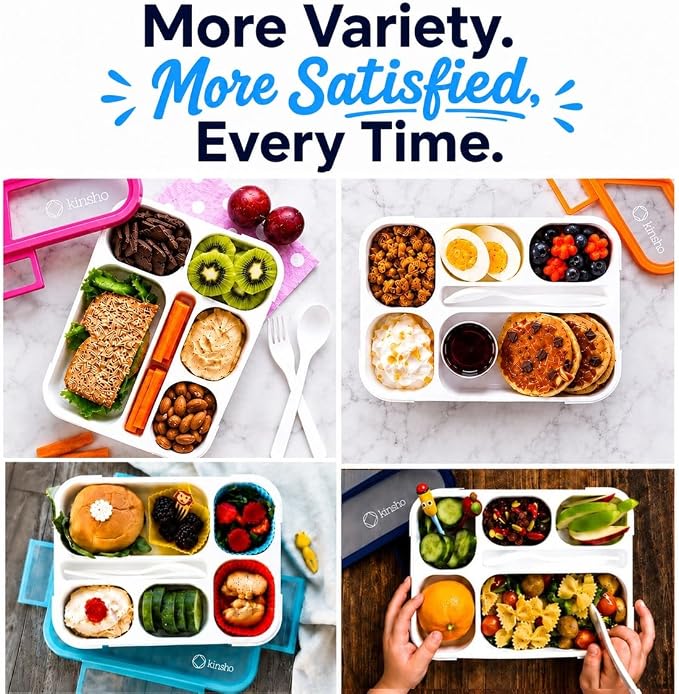 Bento Box Lunch-Box for Kids Adults, Snackle Box Snack Containers for Toddlers Daycare, Leakproof School Bentobox, 6 Section Meal Container for Boys Girls Women Lunches, BPA Free Utensils, Blue