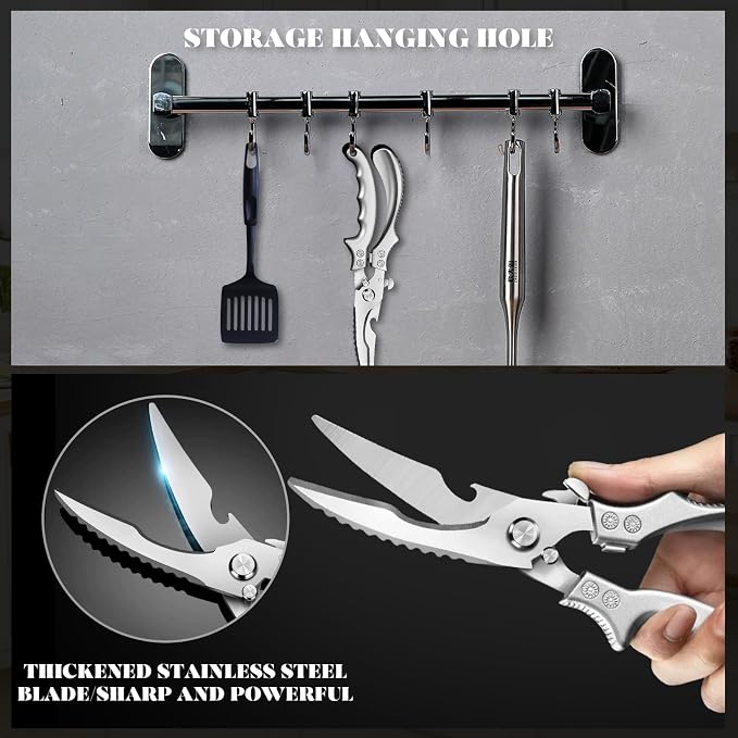 SiXingHardware-Kitchen Pro Shears-Heavy-Duty Stainless Steel Kitchen Scissors For Poultry, Meat, Herbs. Dishwasher Safe, Rust-Proof With Comfortable Grip. Ideal For Chefs And Home Cooking.