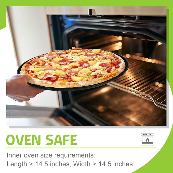 P&P CHEF Pizza Pan Set of 2, 13.5 Inch Stainless Steel Pizza Tray, Black | 2 Pieces Round Pizzas Plate for Pie Cookie Cake, Good For Baking Cooking Roasting, Non Toxic & Heavy Duty, Dishwasher Safe