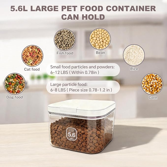 LEAWALK 5-8Lbs/5.92Qt/5.6L Airtight Dog Cat Food Storage Container and Pet Storage Bin BPA-Free. PET Clear Stackable Dog Treat Containers for Pet Food/Rice/Dry/Cereals/Flour/Sugar/Bread