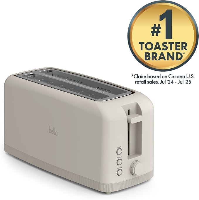 bella Fits-Anywhere™ Slim Toaster, 4 Slice Extra Long & Wide Slot, Oatmilk