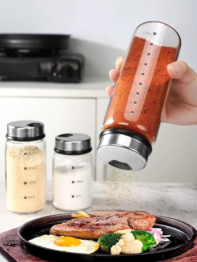 15 oz Large Salt Pepper Shakers with 3 Adjustable Outlet Holes | Clear Glass Shaker Bottles Spice Seasoning Cans for Kitchen Decor, Home Restaurant BBQ Camping Farmhouse Kitchen Accessories