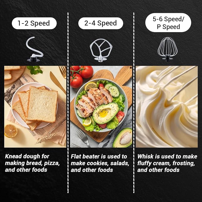 Stainless Steel 6-Speed 5.3QT Stand Mixer | 400W motor, 5.3QT bowl, tilt-head design. Dough hook, beater & whisk. For bread, cakes & dough