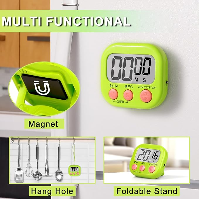 ZILLEEN Classroom Timer for Kids Teachers 2 Pack Digital Tmers Green | Strong Magnetic, Large Screen, Big Button, Teacher Classroom Must Haves Kitchen Timers for Cooking Egg Exercise Study