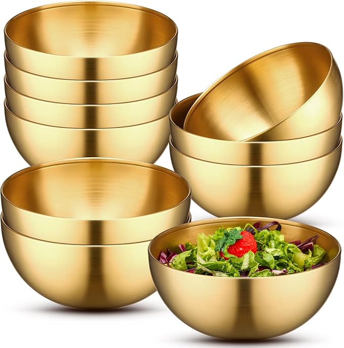 Nuogo 10 Pcs 5.9 Inch Gold Bowls Stainless Steel Esthetician Facial Bowls | Multi-use for Spa Facials Baking Serving, Christmas Wedding Decor, Professional Mixing Prep, Salad Fruit Candy Display Bowls