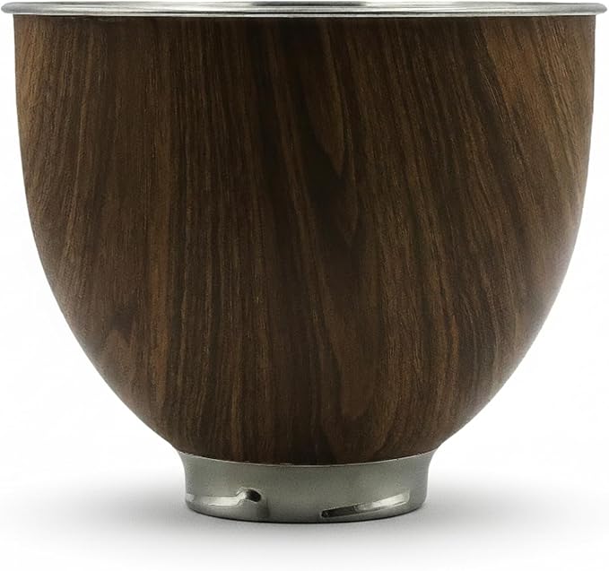 Wood Grain 5 Qt Stainless Steel Mixer Bowl for Kitchenaid Tilt-Head Mixer | 18/8 Stainless Steel, Heavy Duty, Dishwasher Safe, Mixing Bowl and Whisk Attachment for Kitchenaid K45 KSM75 KSM90 KSM150