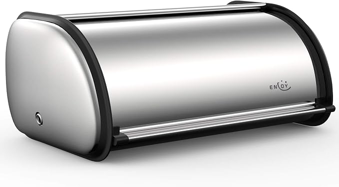 ENLOY Bread Box for Kitchen Counter, Stainless Steel Roll Top Bread Bin, Sliver Bread Storage Holder with Lid, Large Capacity Bread Keeper, 17 x 11 x 7 Inches