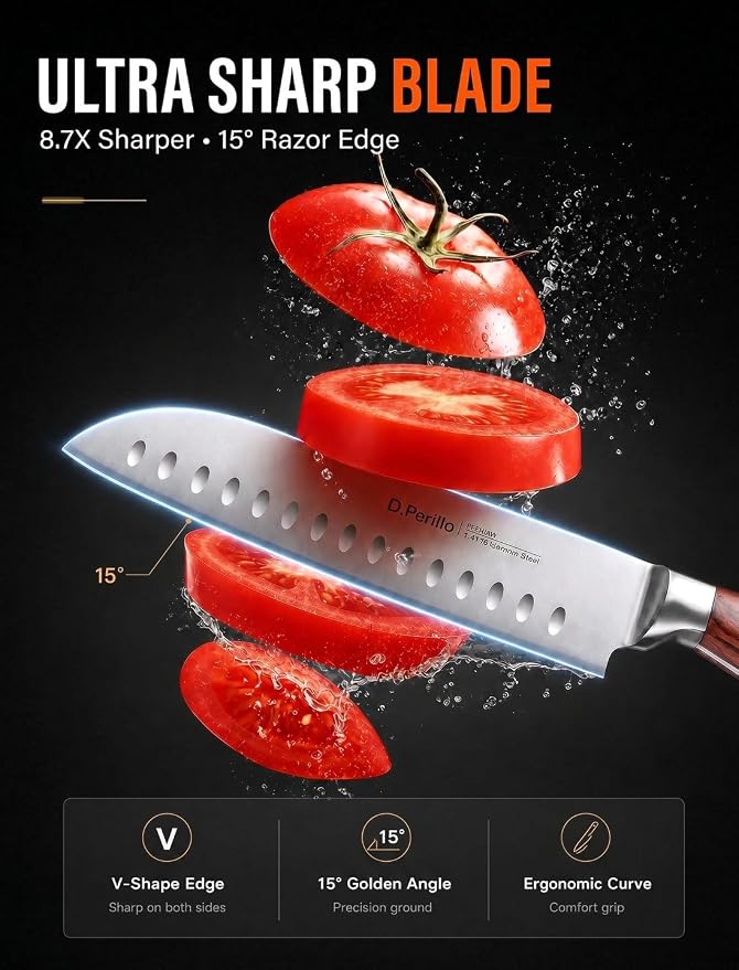 Kitchen Knife Set, 16 Pcs Stainless Steel Knife Block Set with Wood Handle | Kitchen Knife Set with Sharpener, Professional Poultry Shears, Razor Sharp, Rust Resistant, Elegant Gift for Home Chefs