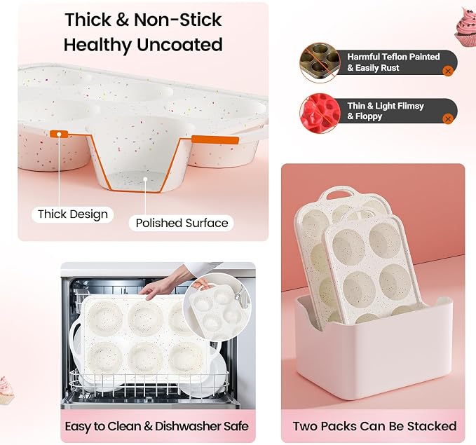 Silicone Jumbo Muffin Pan for Baking with Metal Reinforced Frame, 6 Cup Nonstick Extra Large Muffin Tin, BPA Free Cupcake Pan and Dishwasher Safe Big Muffin Pan