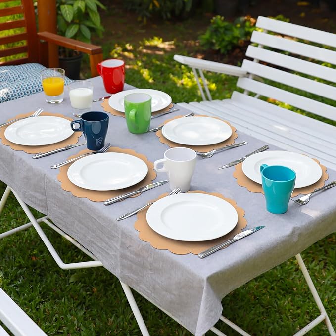 60 Pcs Kraft Paper Placemats, 13.5 Inch Scalloped Placemat Disposable Round Table Place Mats Decorative Paper for Dining Table Birthday Rustic Farmhouse Holiday Party (Pack of 2)