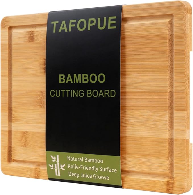 Bamboo Cutting Board, Wood Chopping Board with Juice Groove and Handle, 12×9 Inch Lightweight Kitchen Cutting Board for Fruit, Vegetables, Bread, Cheese, Snacks, Meat, BBQ, and Serving