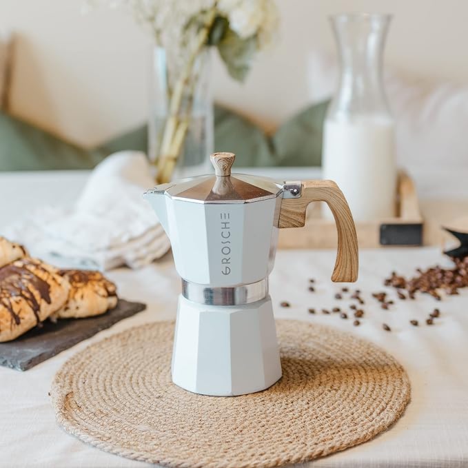 GROSCHE Milano Stovetop Espresso Maker Moka Pot 6 espresso Cup 9.3 oz White | Cuban Coffee Maker And Italian Moka Pot For Stovetop Espresso; For Gas, Electric, And Propane Stoves With A Soft-Touch Handle
