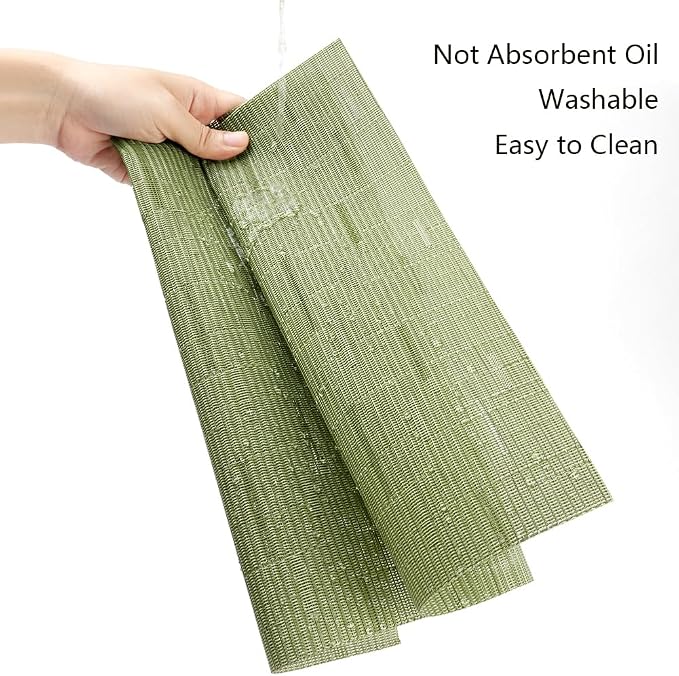 AUAUY Placemats Set of 6, Non-Slip Heat Resistant Table Mats, Green | 6pcs PVC Vinyl Woven Table Placemats Washable for Kitchen Dinning Restaurant, Farmhouse
