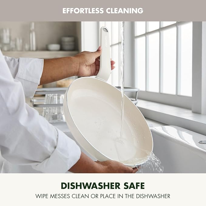 GreenPan Rio Advanced 10" Frying Pan Skillet, Ceramic Nonstick PFAS-Free, Induction Ready, Dishwasher and Oven Safe, Cream White