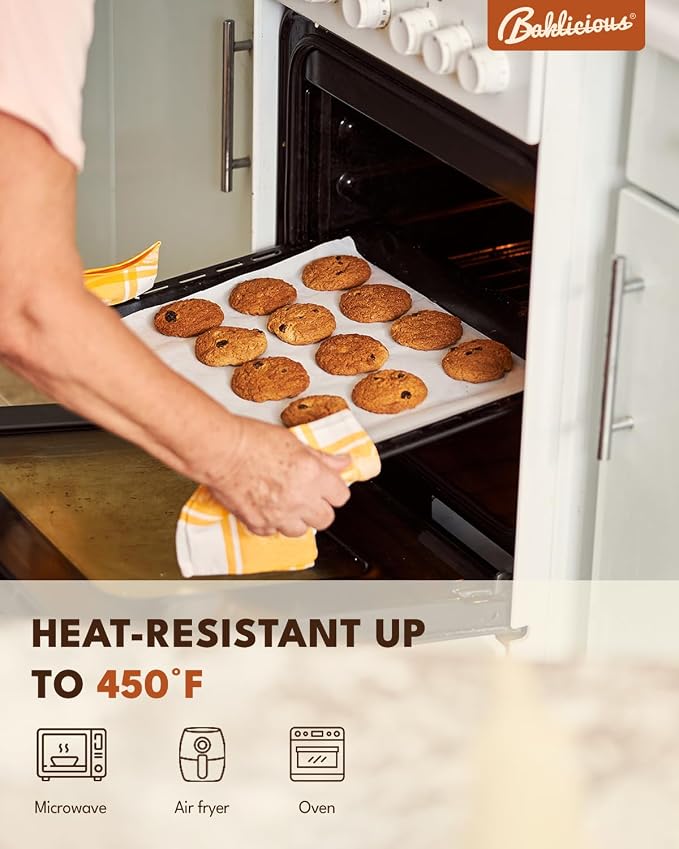 Baklicious 12x16inch 220pcs White Pre-cut Non-Stick Parchment Baking Sheets | for Air Fryer, Oven, Bakeware, Steaming, Cooking Bread, Cupcake, Meat, Cookies