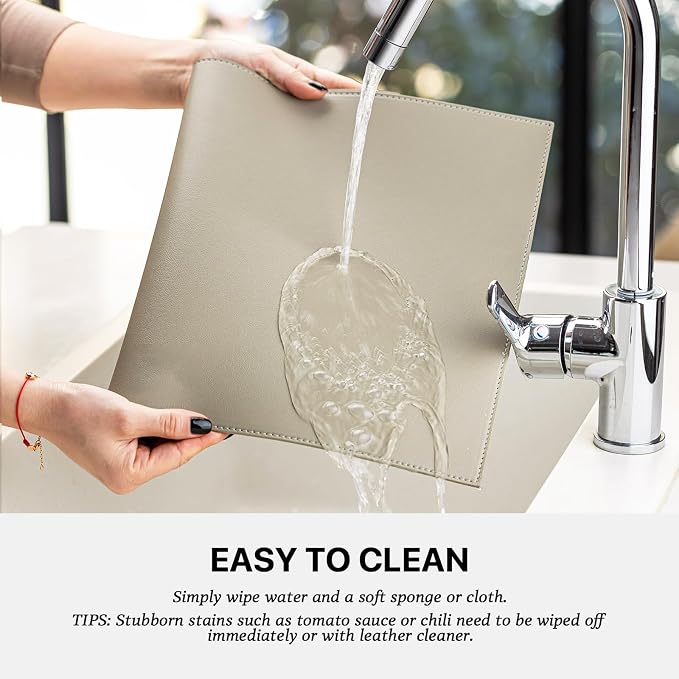 Baroyal Faux Leather Placemats Set of 8 Vinyl Washable Wipeable Table Mats for Kitchen Dining Table Heat Resistant Waterproof Indoor/Outdoor Placemats Non-Slip Easy Clean Place Mats-Almond Birch