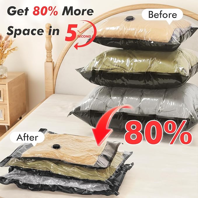 MEIQIHOME 10 Pack PackEase Travel Vacuum Bags 1500mAh Wireless Pump, 80% Compression Space Saver for Luggage, Clear PA+PE Reusable Seal Bags for Clothes, Portable Electric Air Pump for Travel & Home