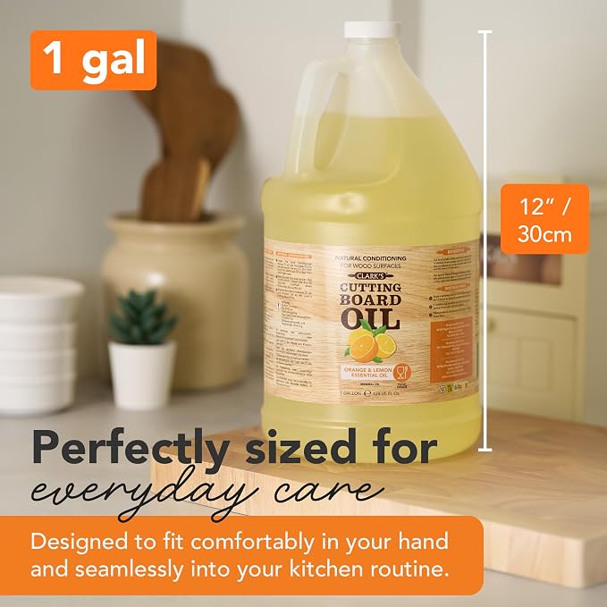 CLARK's Cutting Board Oil 128 oz, Food Grade Mineral Oil with Citrus Scent | Mineral Oil for Wood Cutting Boards, Butcher Blocks, Utensils, Lubricant for Knives. Soak for 2-3 Hours for Optimal Finish